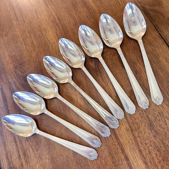 Atq Art Deco National Silver Co EPNS Silver Plate Tea Spoons "Twelve" Set of 8 - Picture 3 of 12